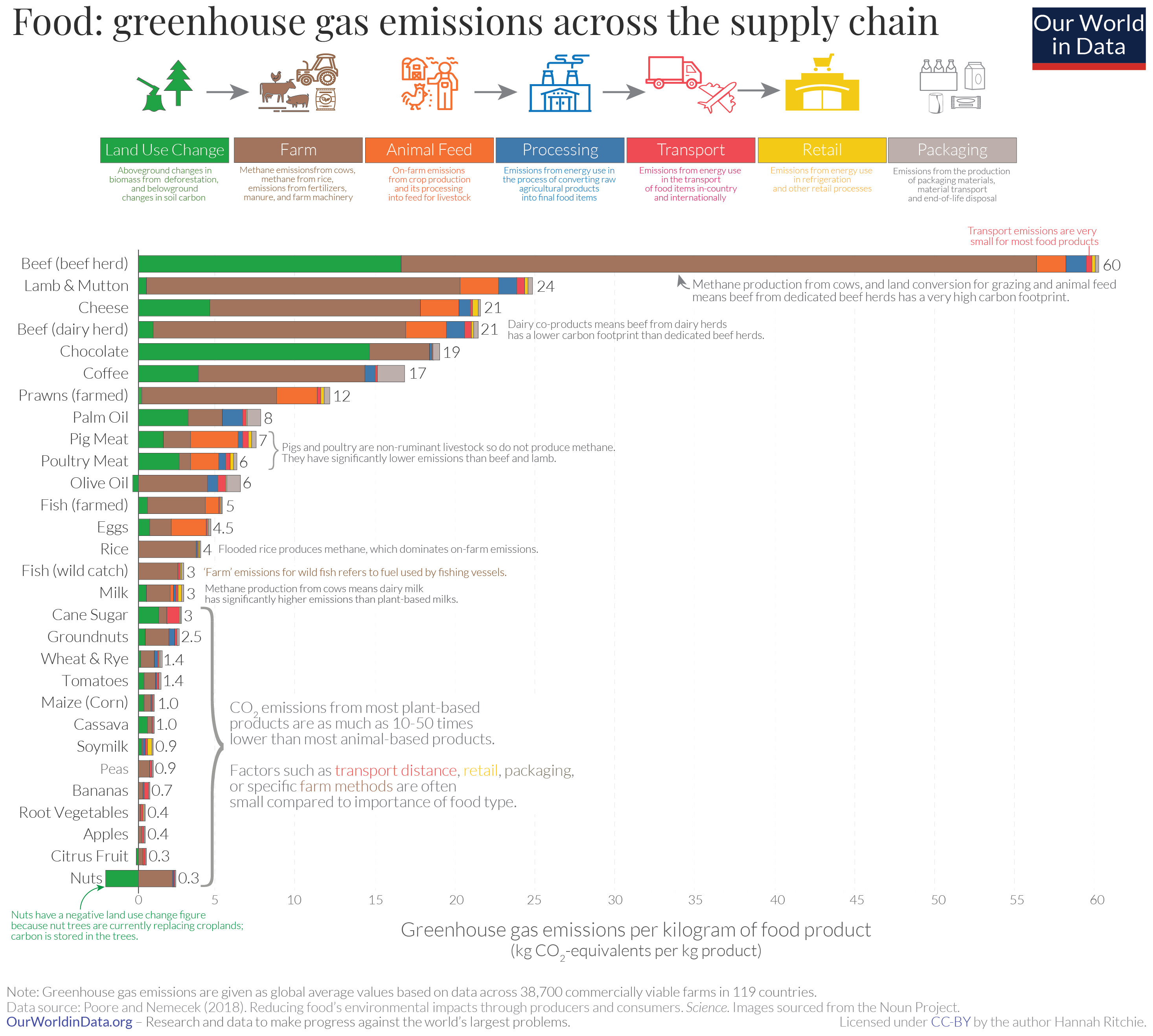 Environmental impact of food by lifecycle stage